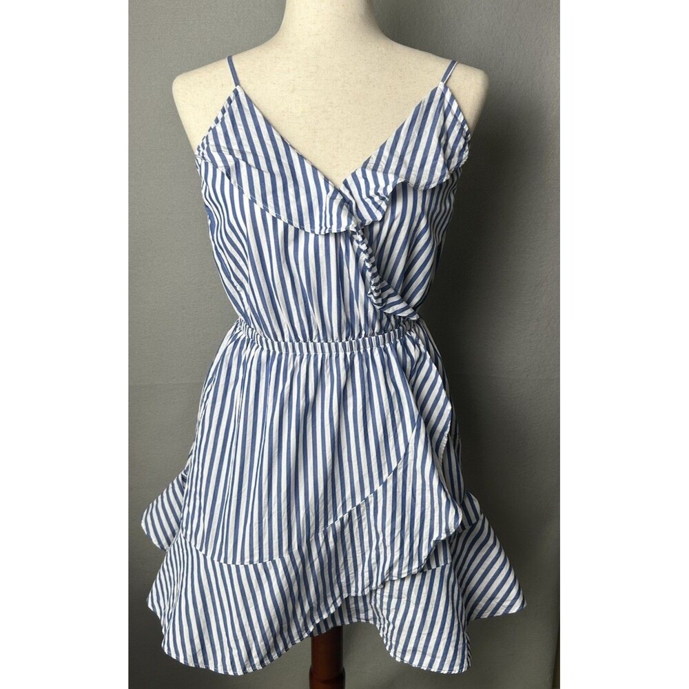 Express Striped Ruffle Spaghetti Strap Dress Nautical Festival Twee Spring Med